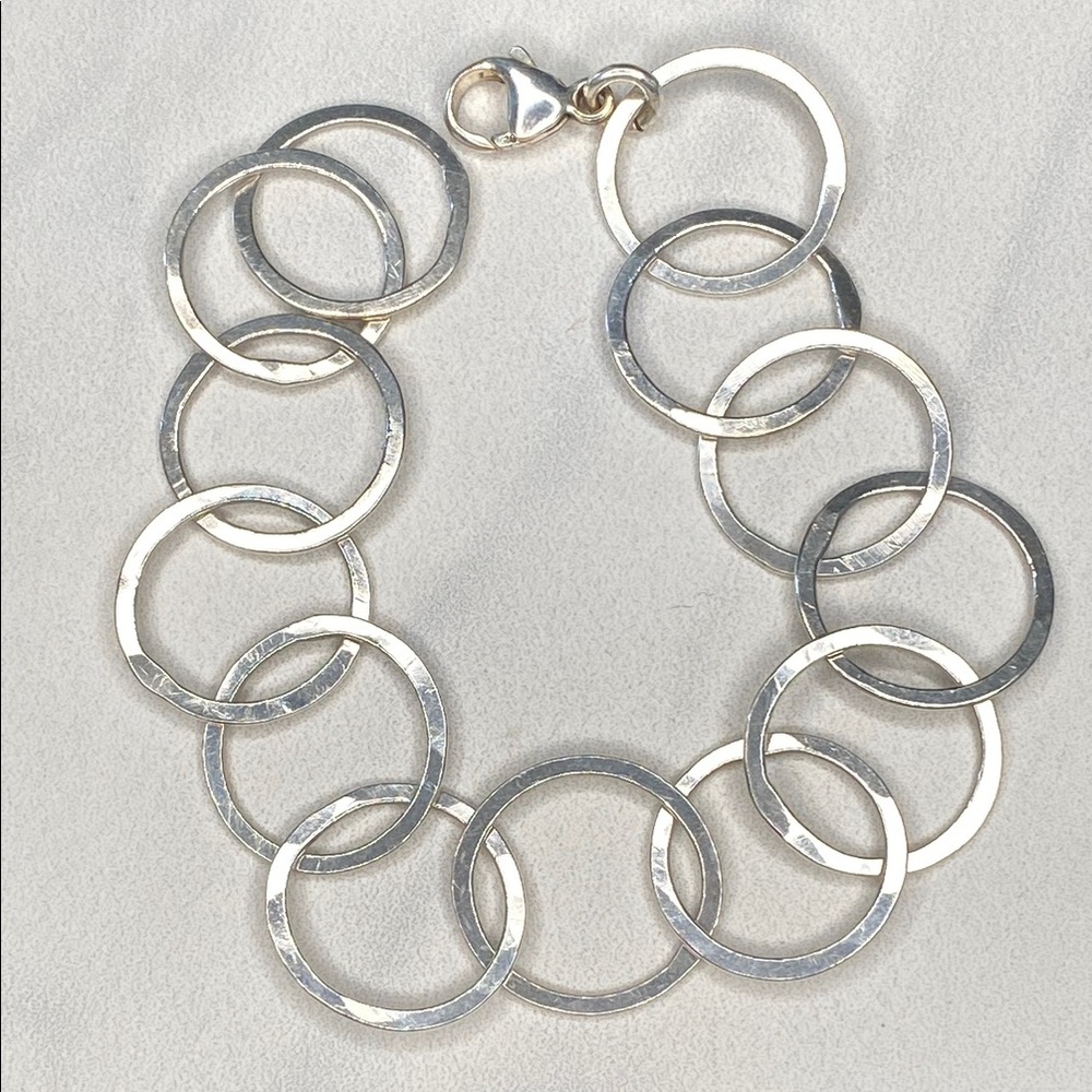 Solid Silver Circle Link‎ Handmade Bracelet 8.5"
